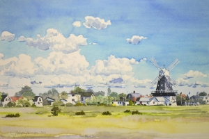 Reproducerad akvarell/giclée - Den holländska kvarnen i Sandvik